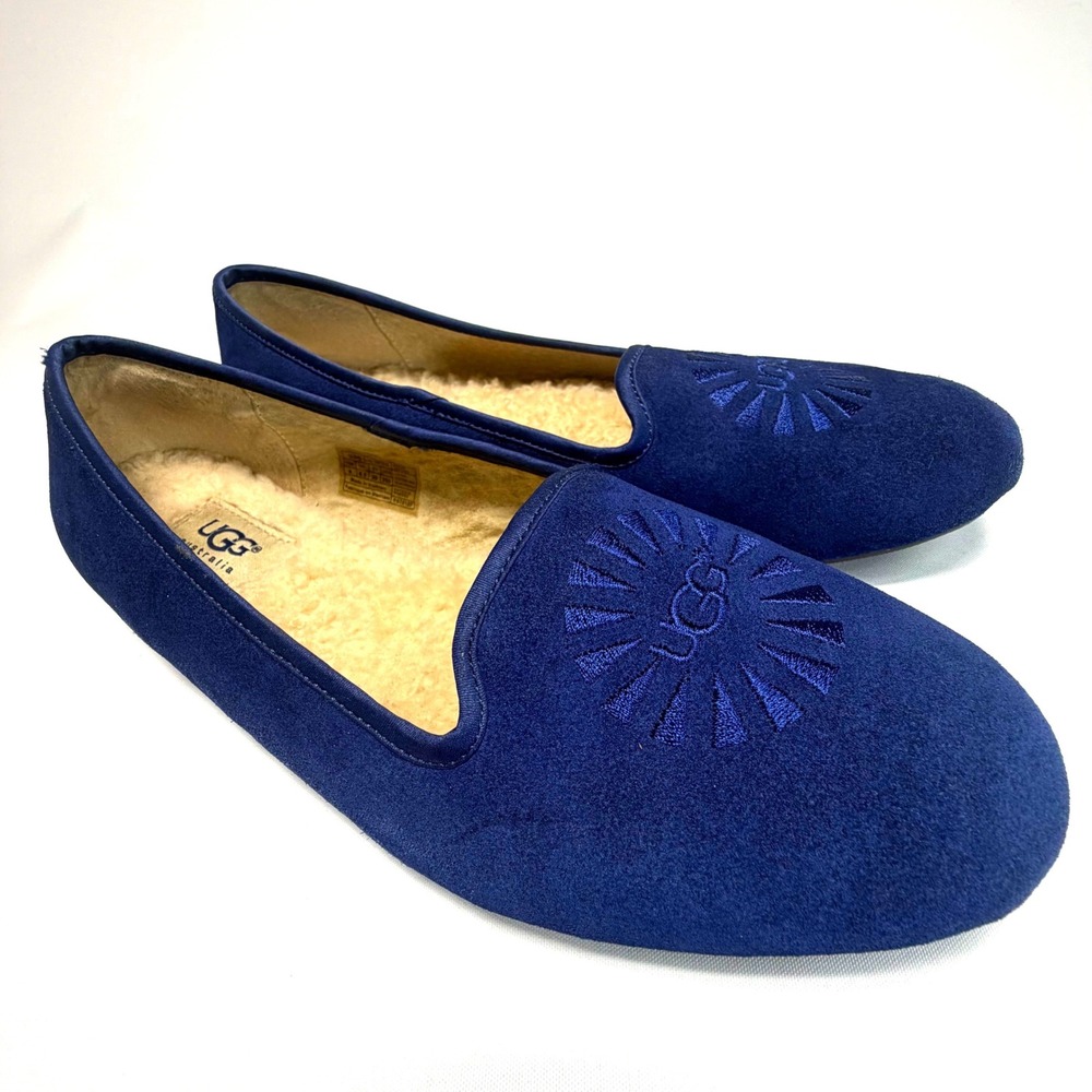 UGG Australia Blue Suede Shearling Lined Slip On Flats Women's Size 8 1101633